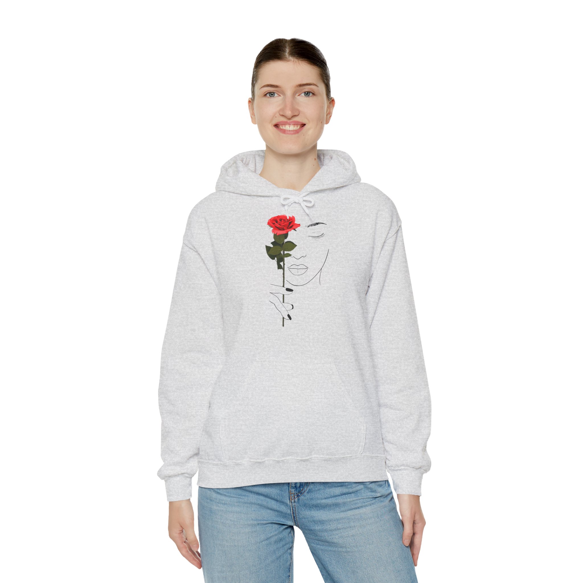 Minimal Rose Face Hoodie — Feminine Line Art Hoodie with Red Rose - Image 2