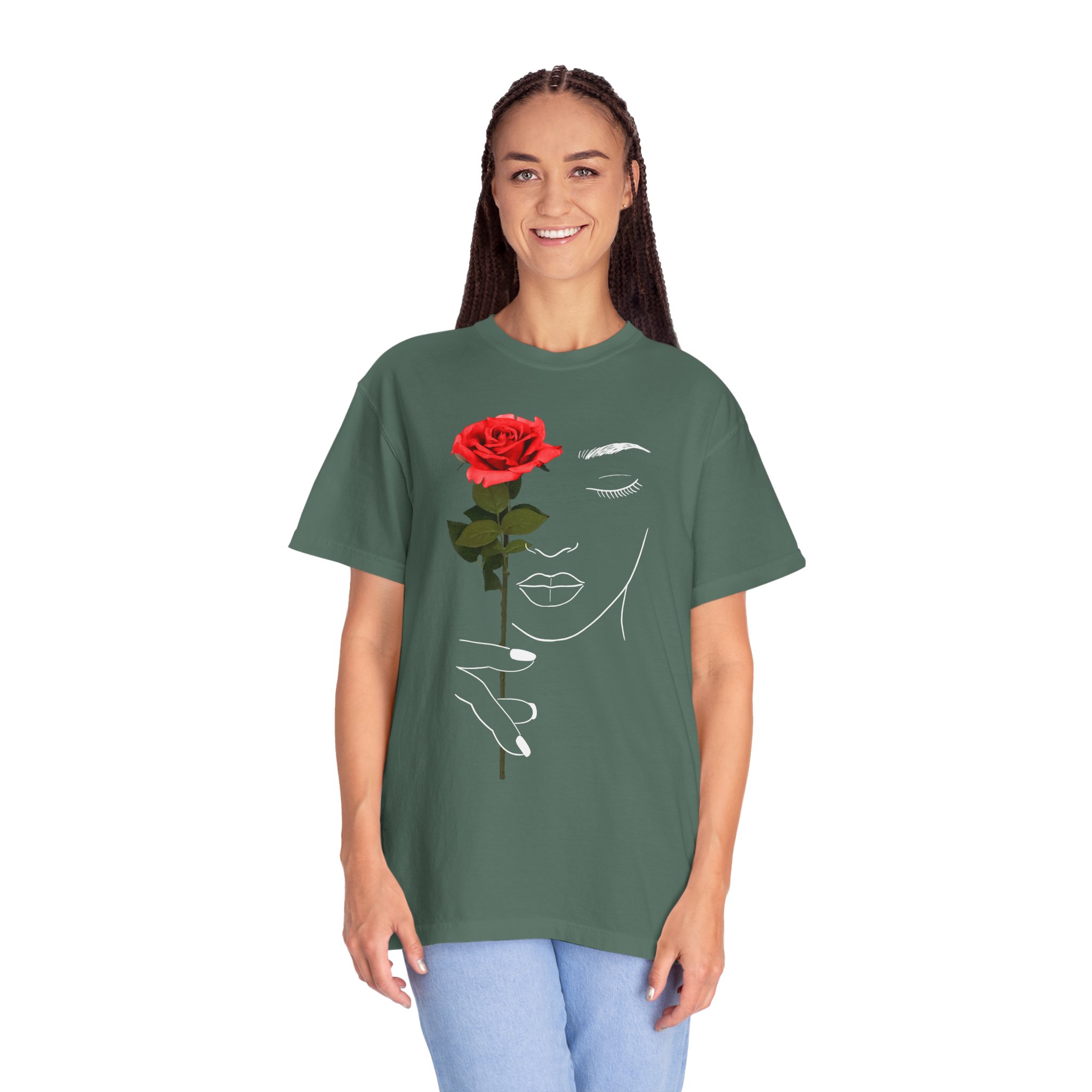 Rose Face Line Art T-Shirt — Minimalist Floral Graphic Tee - Image 4