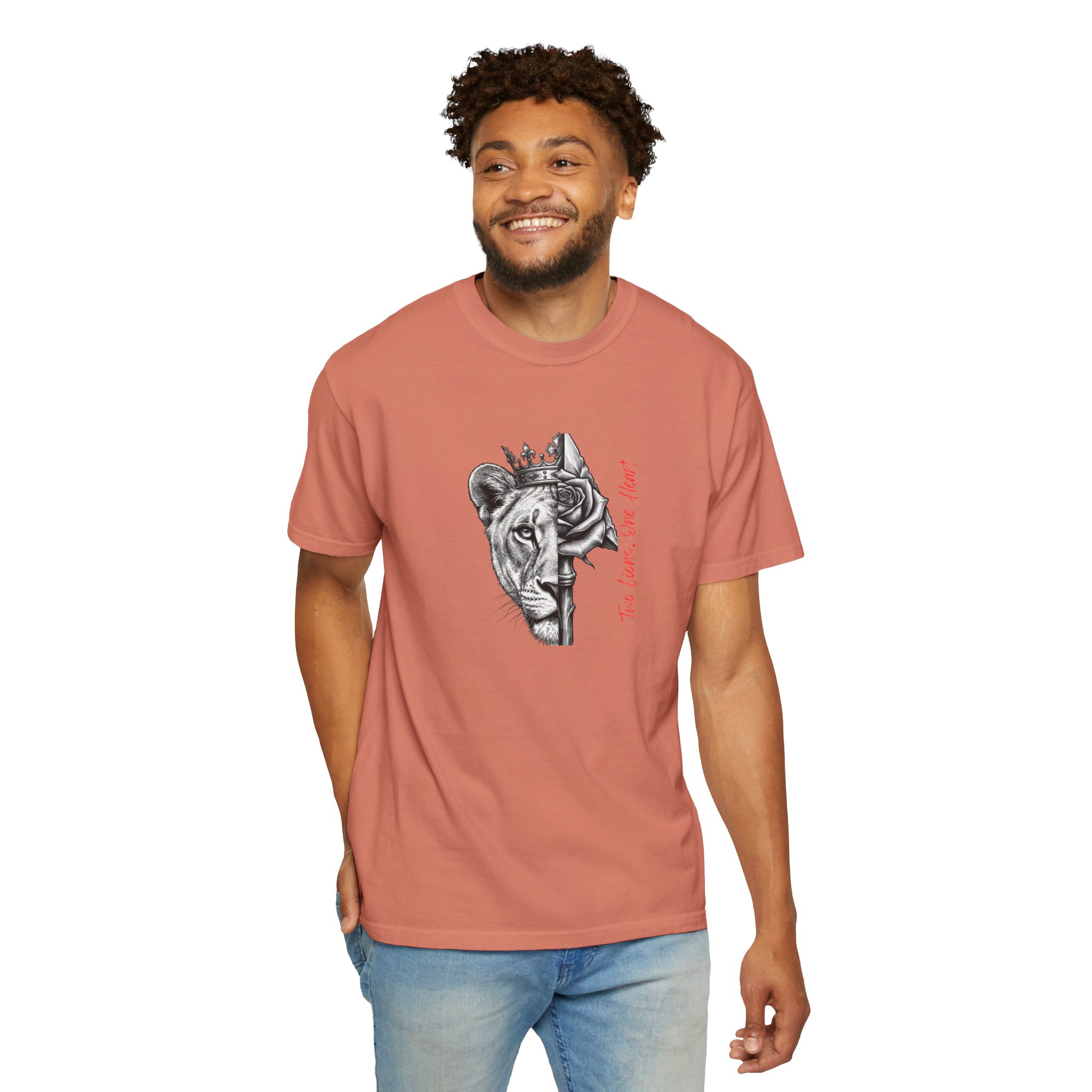 Lion King Crown T-Shirt — “You Love Your Heart” Artistic Half-Face Design - Image 2