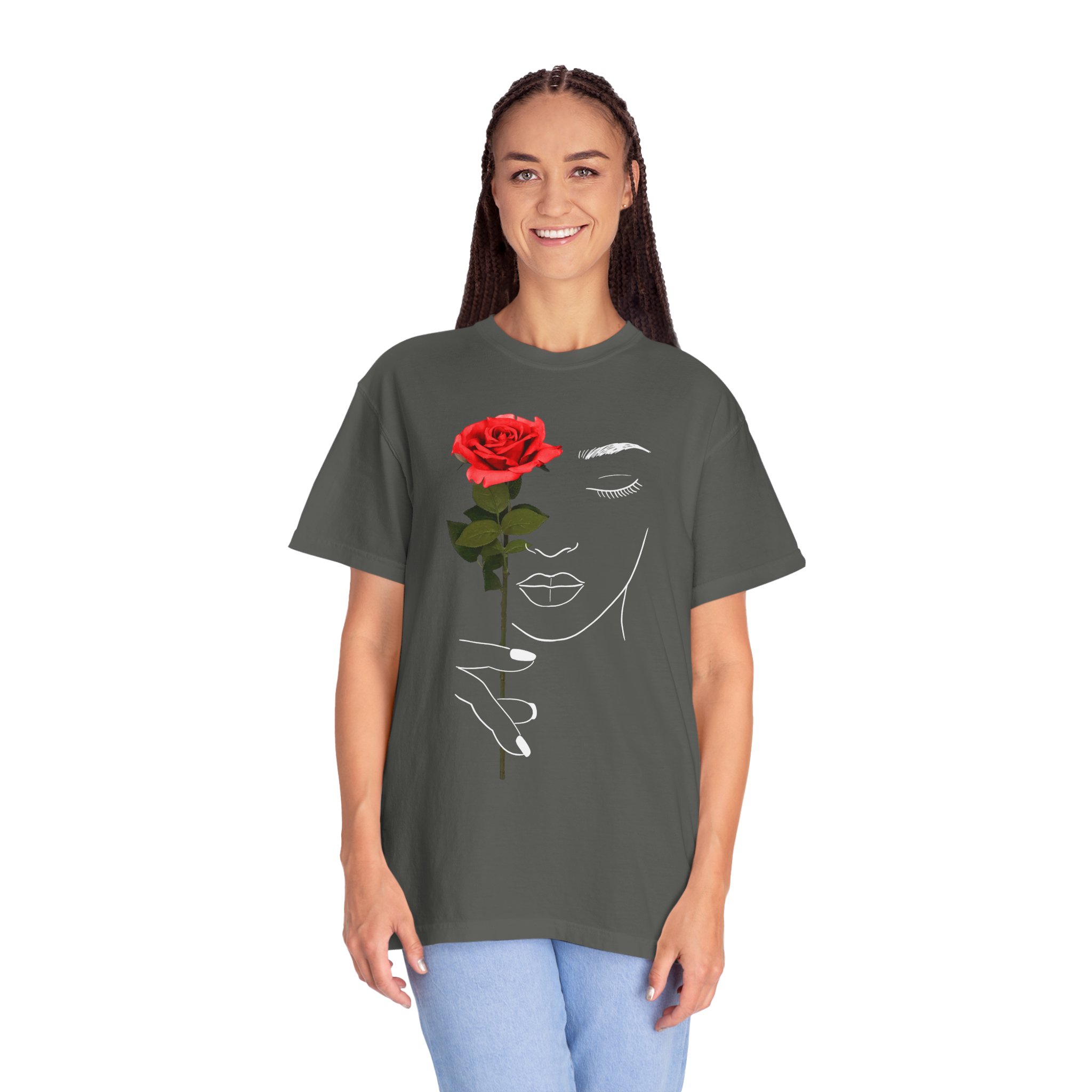 Rose Face Line Art T-Shirt — Minimalist Floral Graphic Tee - Image 13