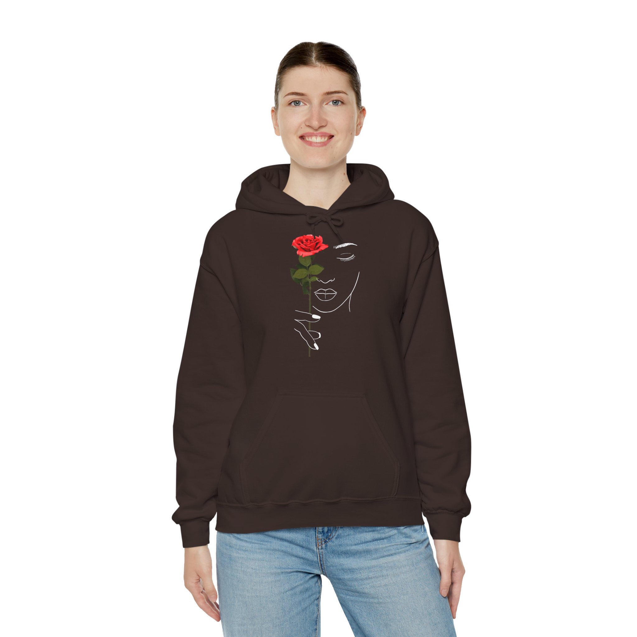 Rose Face Hoodie — Minimal Line Art Floral Pullover - Image 3