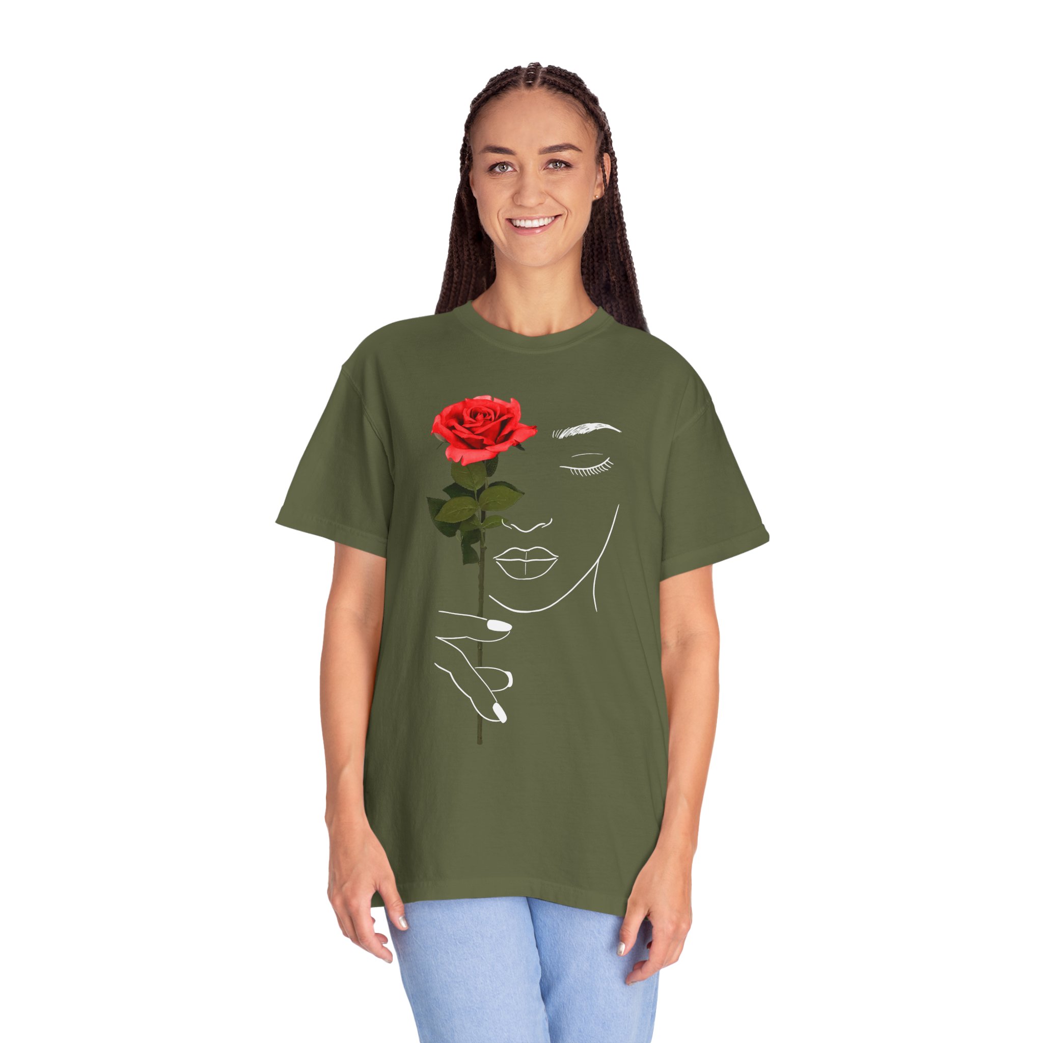 Rose Face Line Art T-Shirt — Minimalist Floral Graphic Tee - Image 11
