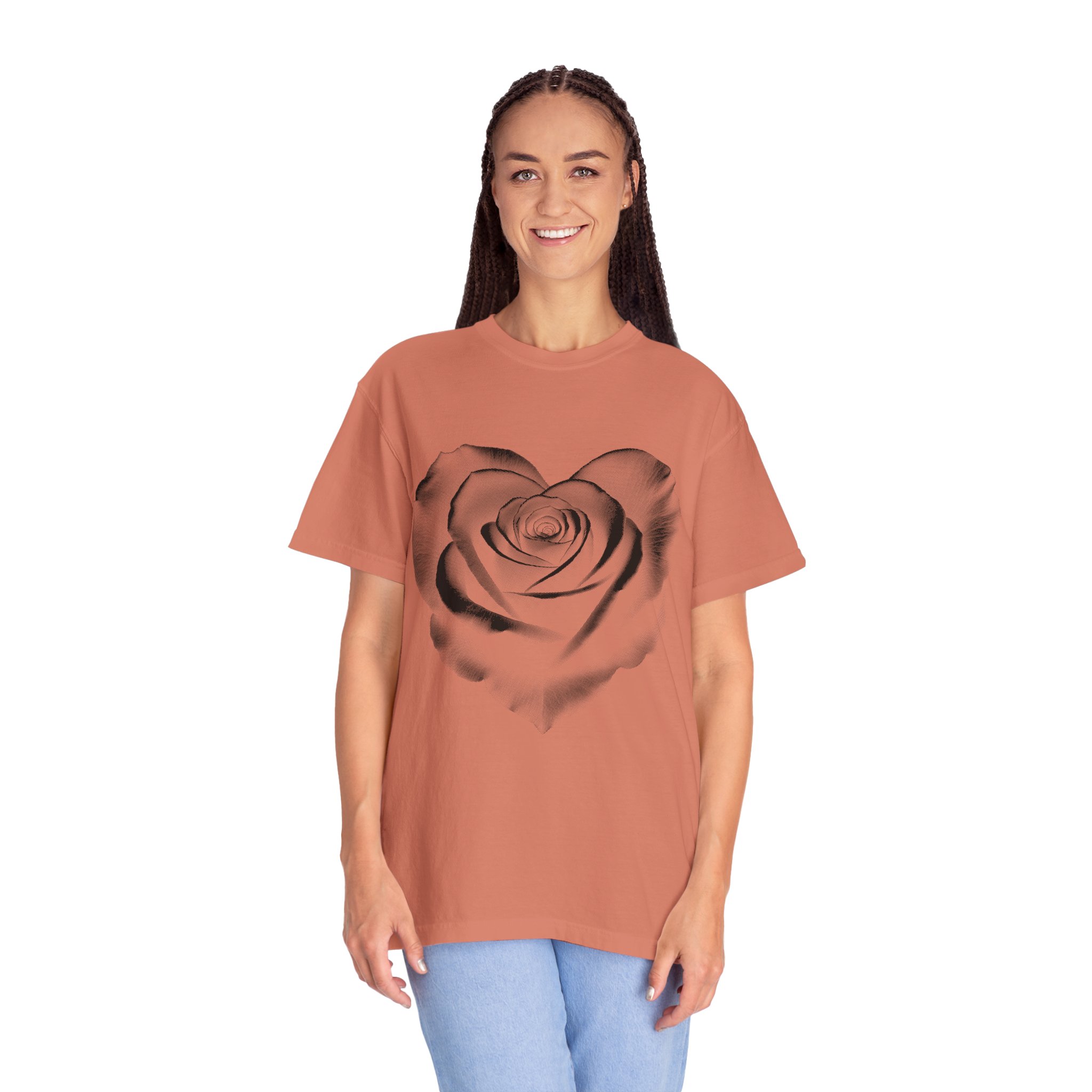 Rose Heart T-Shirt — Monochrome Floral Graphic Tee - Image 2