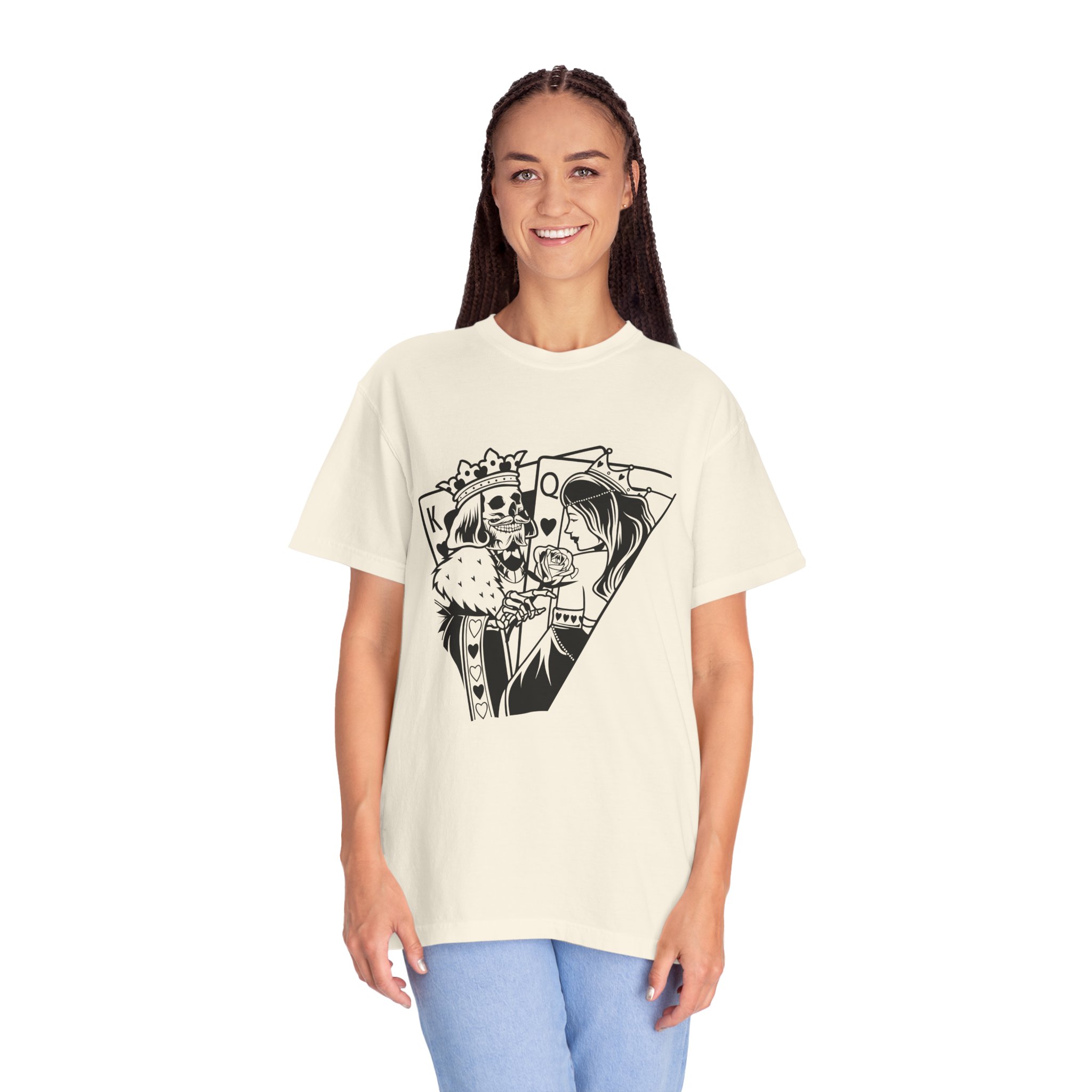 King & Queen Playing Card T-Shirt — Skeletal Romance Graphic Tee - Image 3