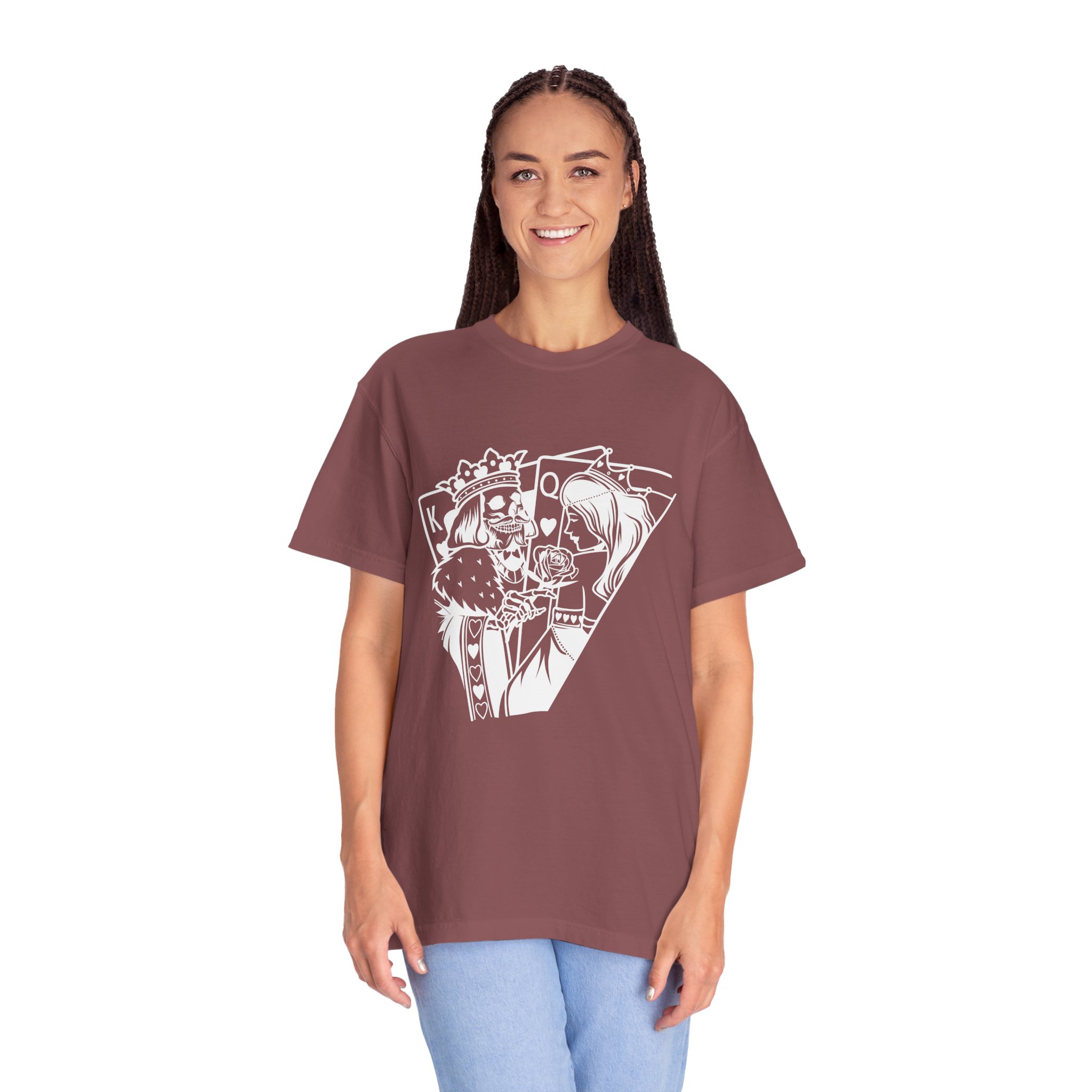 King and Queen Playing Cards T-Shirt — Romantic Card Game Illustration - Image 3