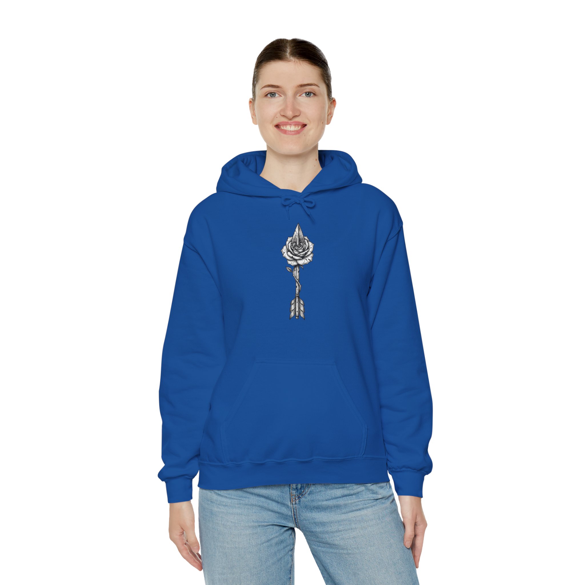 Rose Arrow Hoodie — Minimal Black Floral Arrow Chest Graphic Hoodie - Image 11