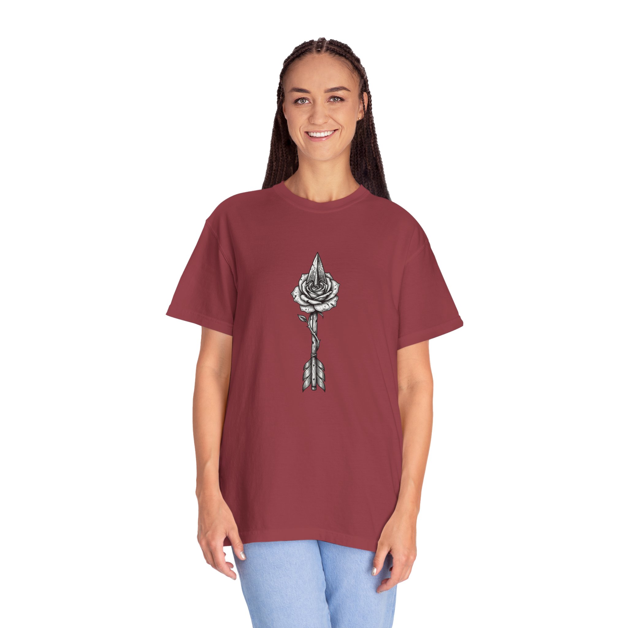 Rose Arrow T-Shirt — Minimal Floral Arrow Graphic Tee - Image 19