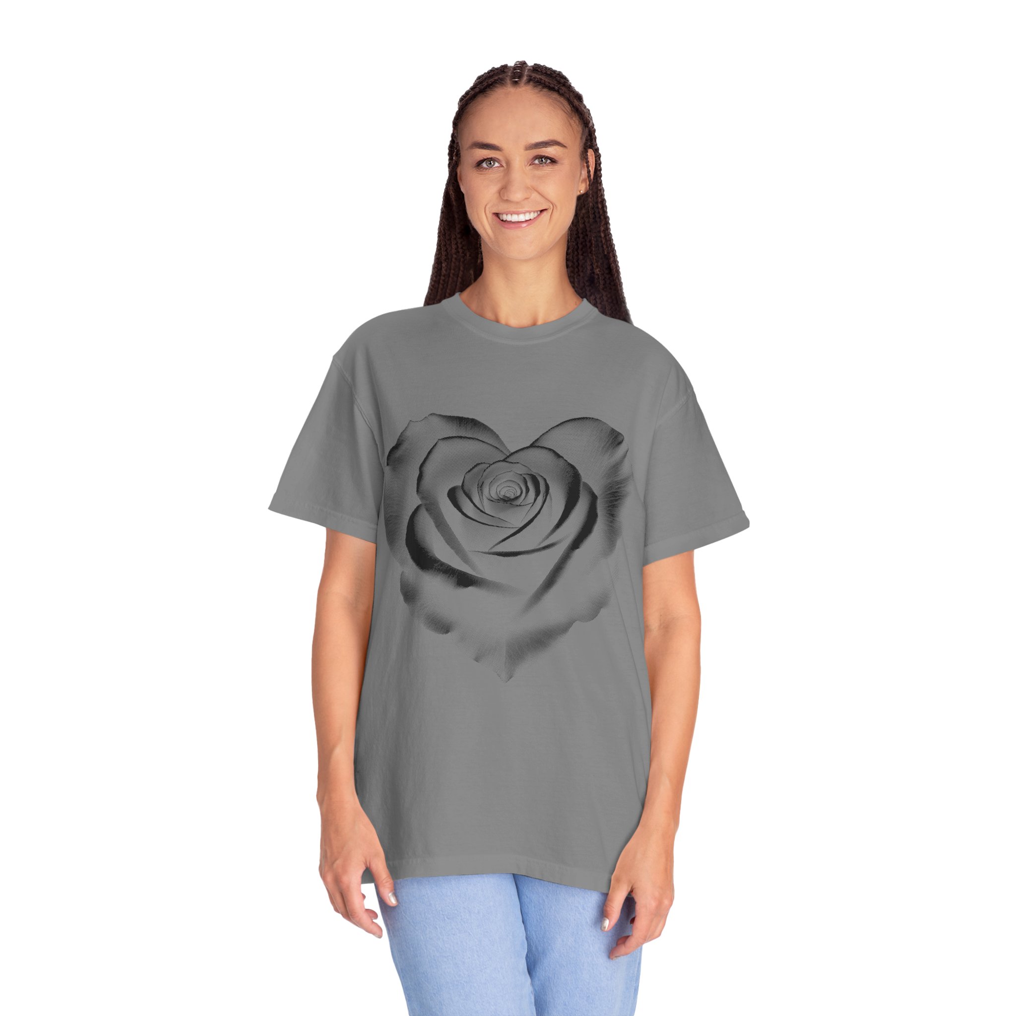 Rose Heart T-Shirt — Monochrome Floral Graphic Tee - Image 8