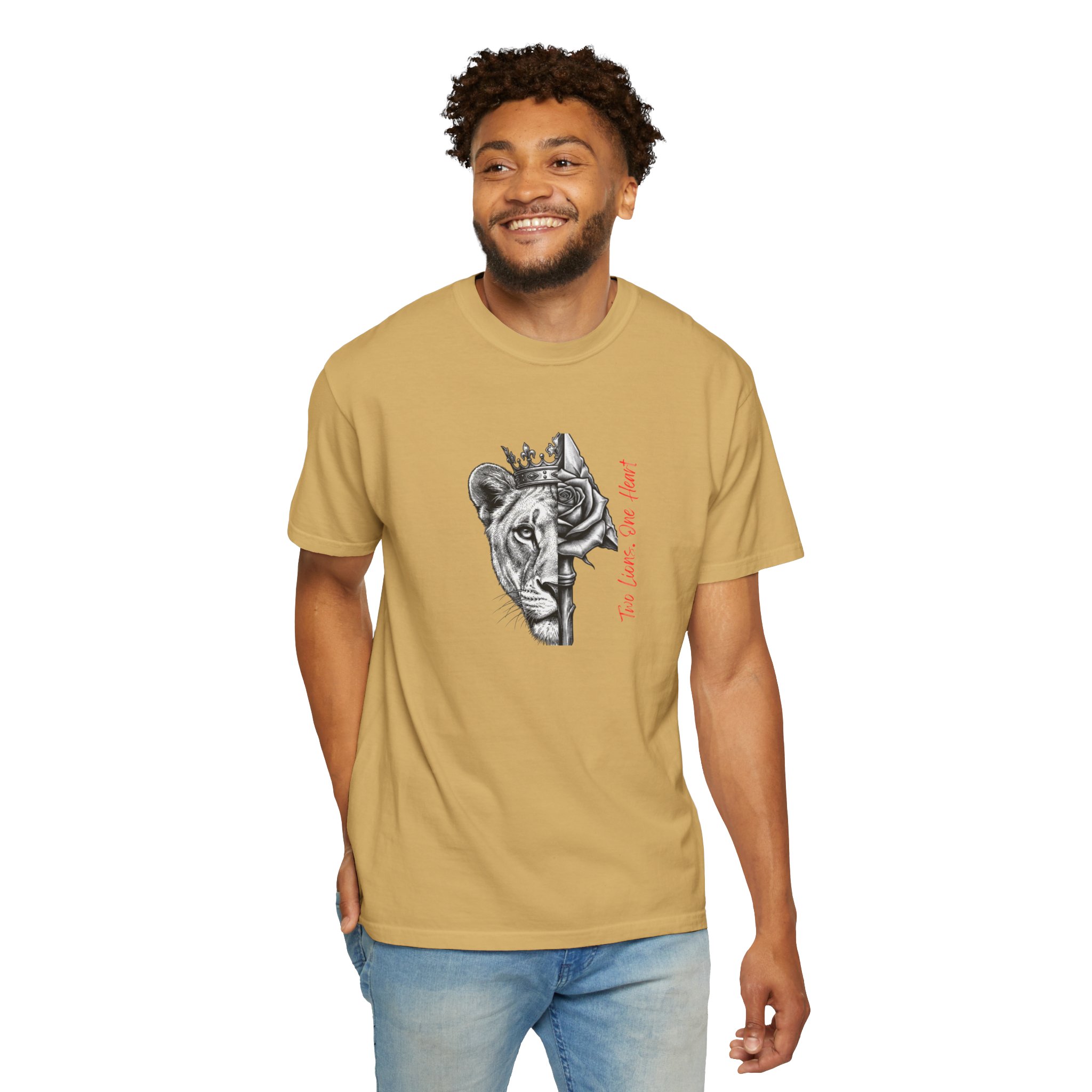 Lion King Crown T-Shirt — “You Love Your Heart” Artistic Half-Face Design - Image 5