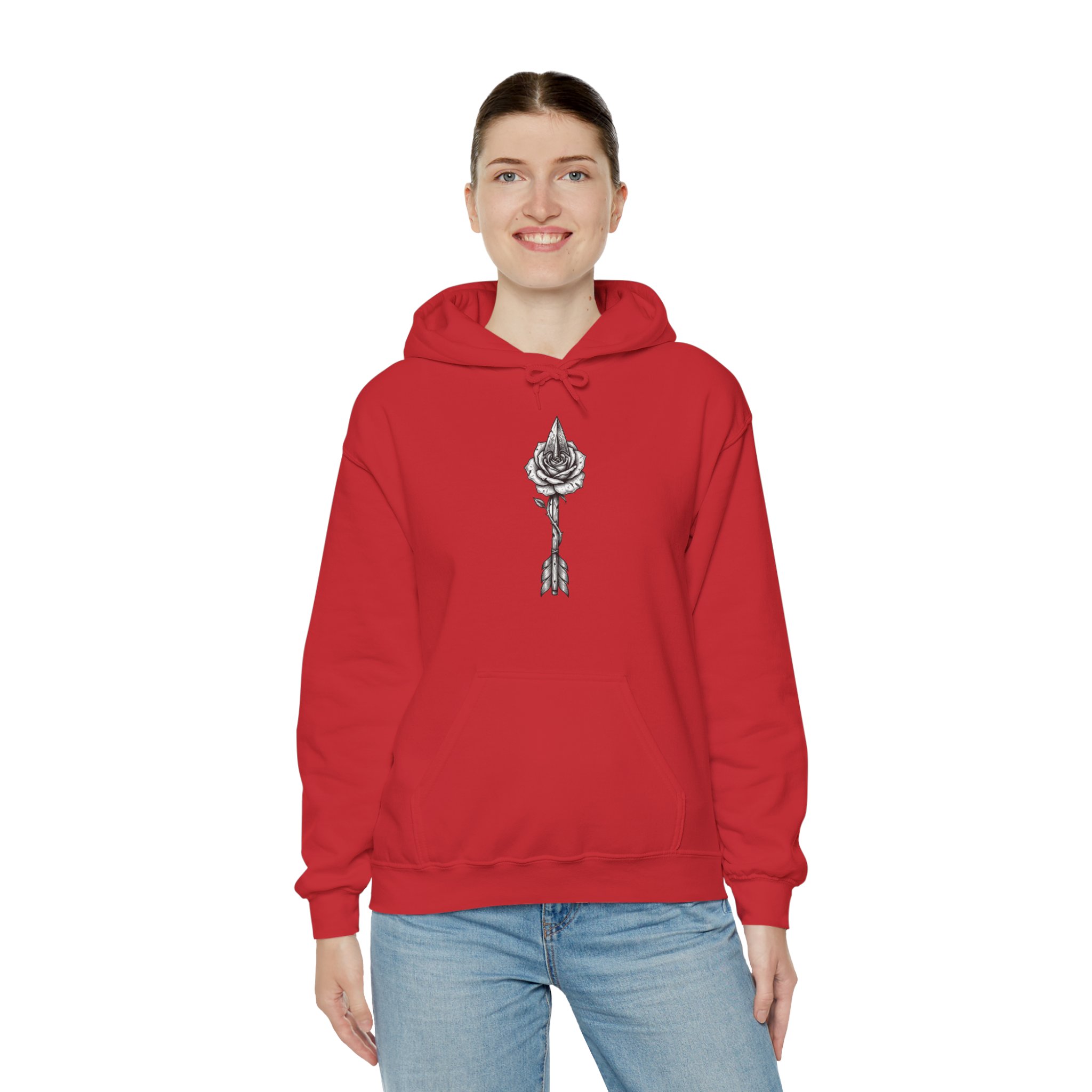 Rose Arrow Hoodie — Minimal Black Floral Arrow Chest Graphic Hoodie - Image 14