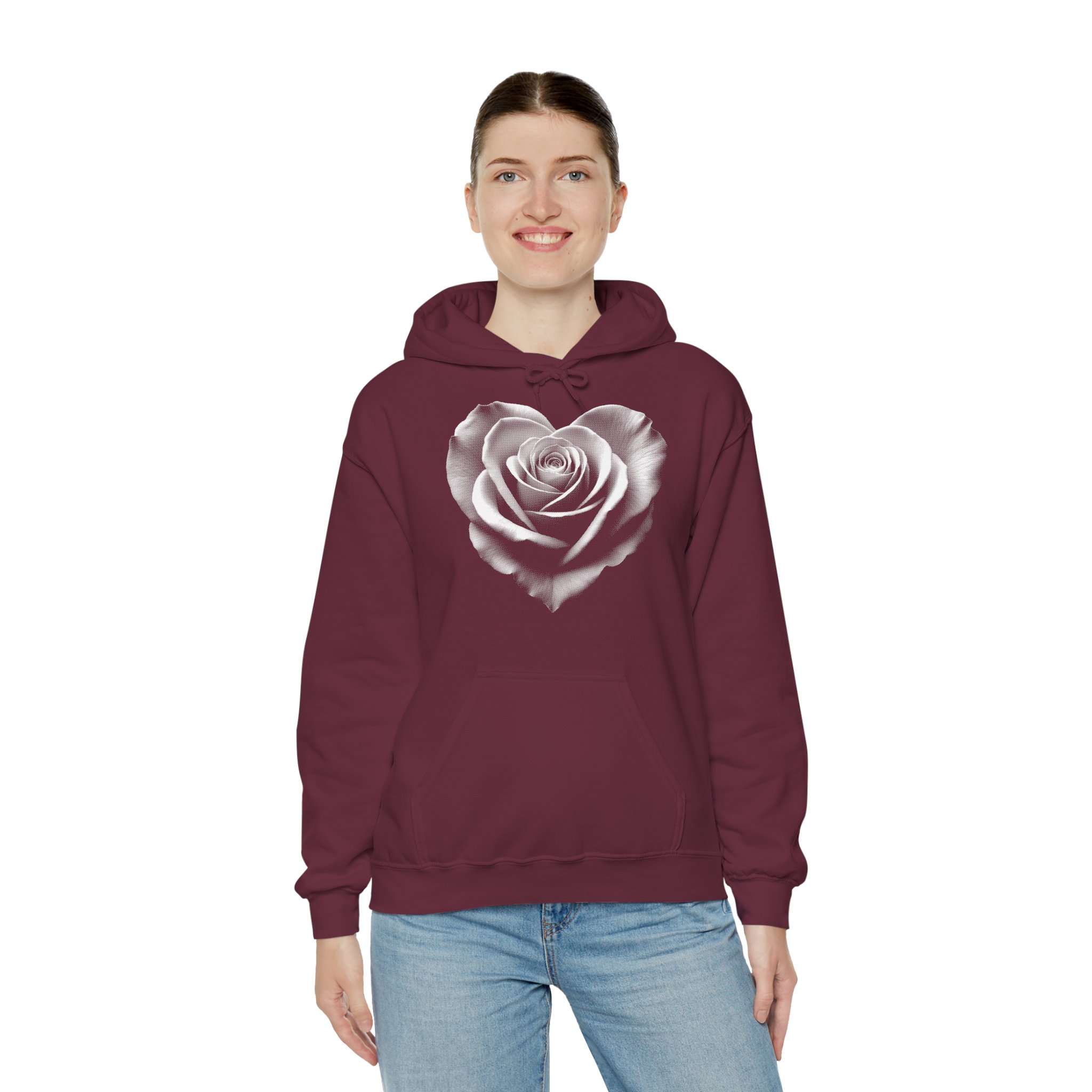 Black Rose Hoodie – Monochrome Heart Rose Graphic Sweatshirt - Image 2