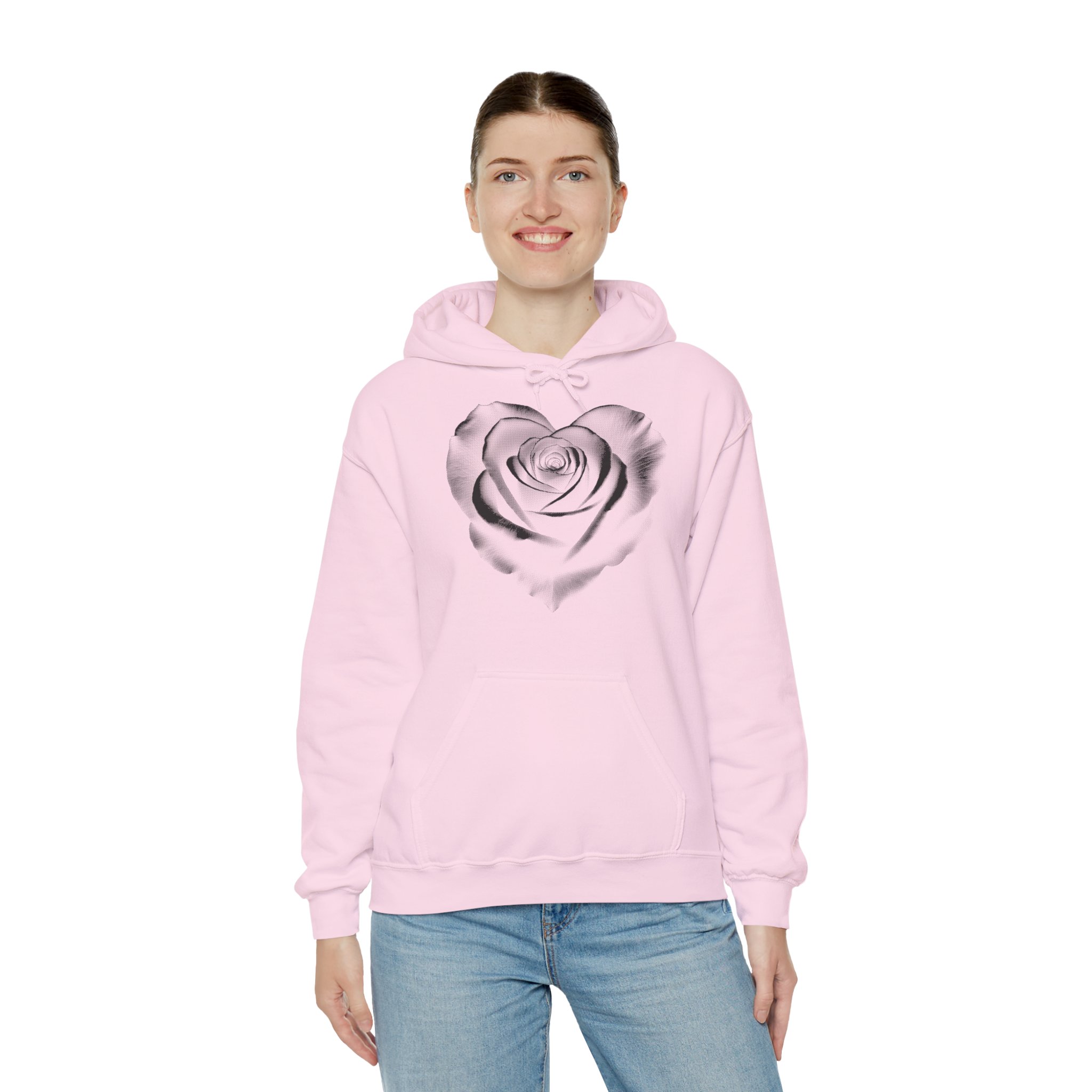White Hoodie with Silver Heart Rose Graphic — Romantic Floral Streetwear - Image 6