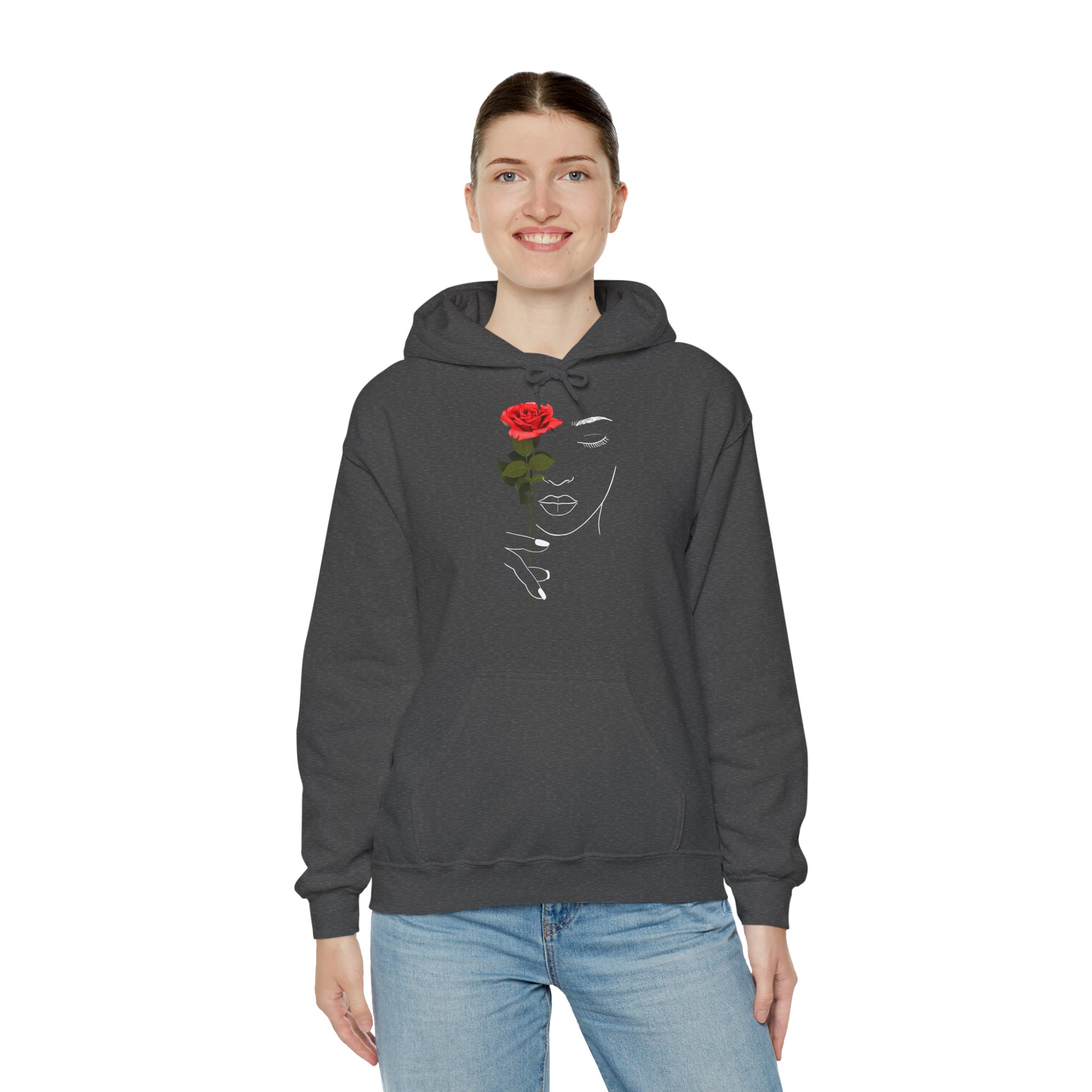 Rose Face Hoodie — Minimal Line Art Floral Pullover - Image 5
