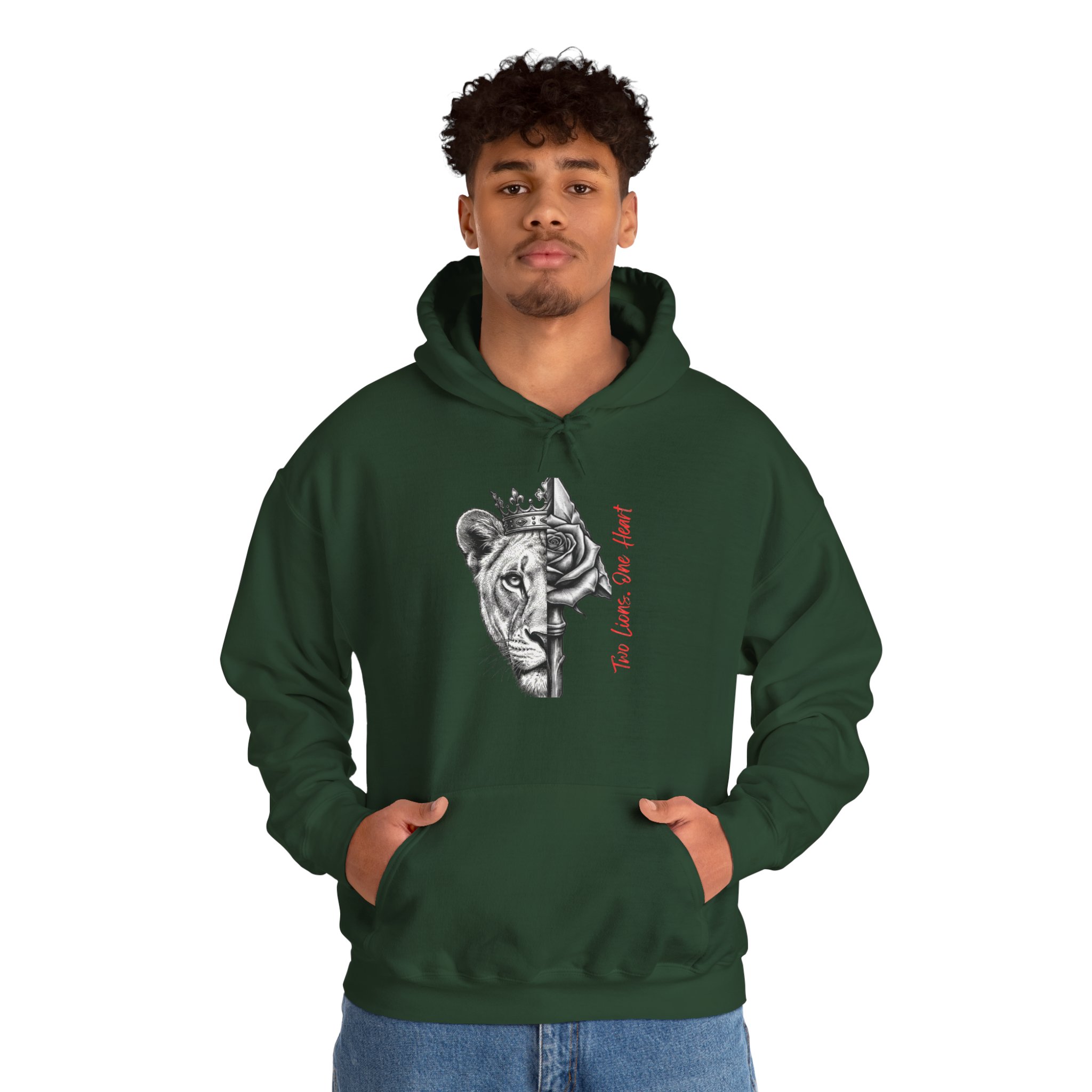 Lioness Crown Hoodie — Split Face Sketch with "Make Love Not War" Script - Image 8