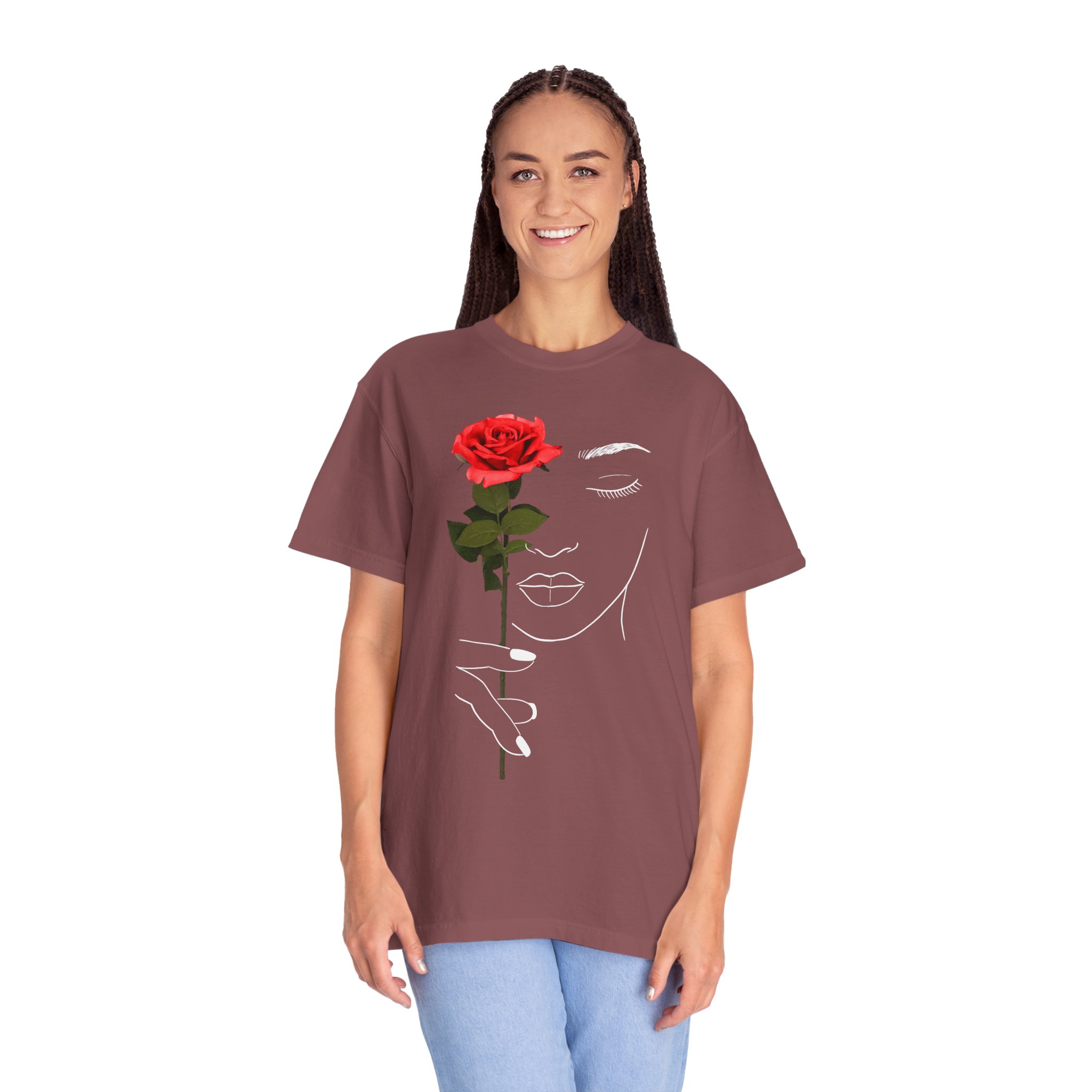 Rose Face Line Art T-Shirt — Minimalist Floral Graphic Tee - Image 5