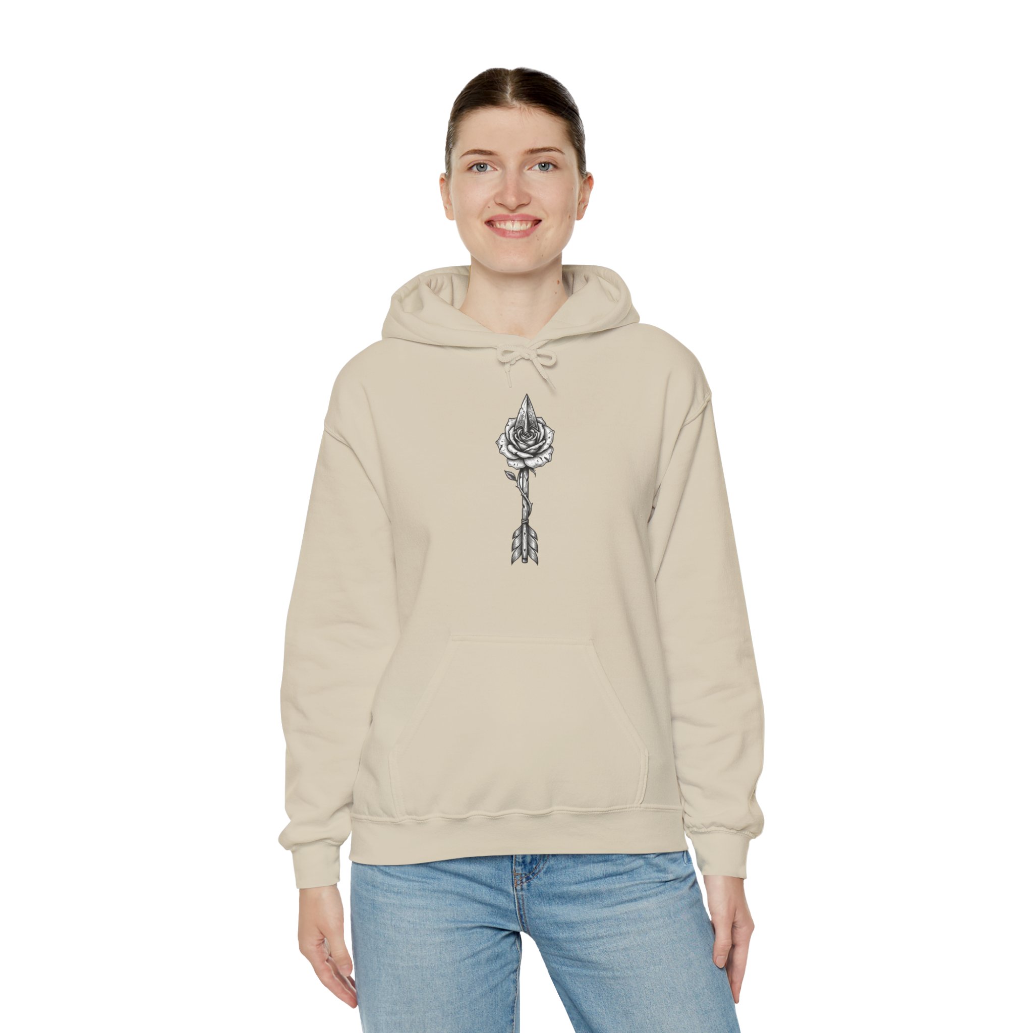 Rose Arrow Hoodie — Minimal Black Floral Arrow Chest Graphic Hoodie - Image 4