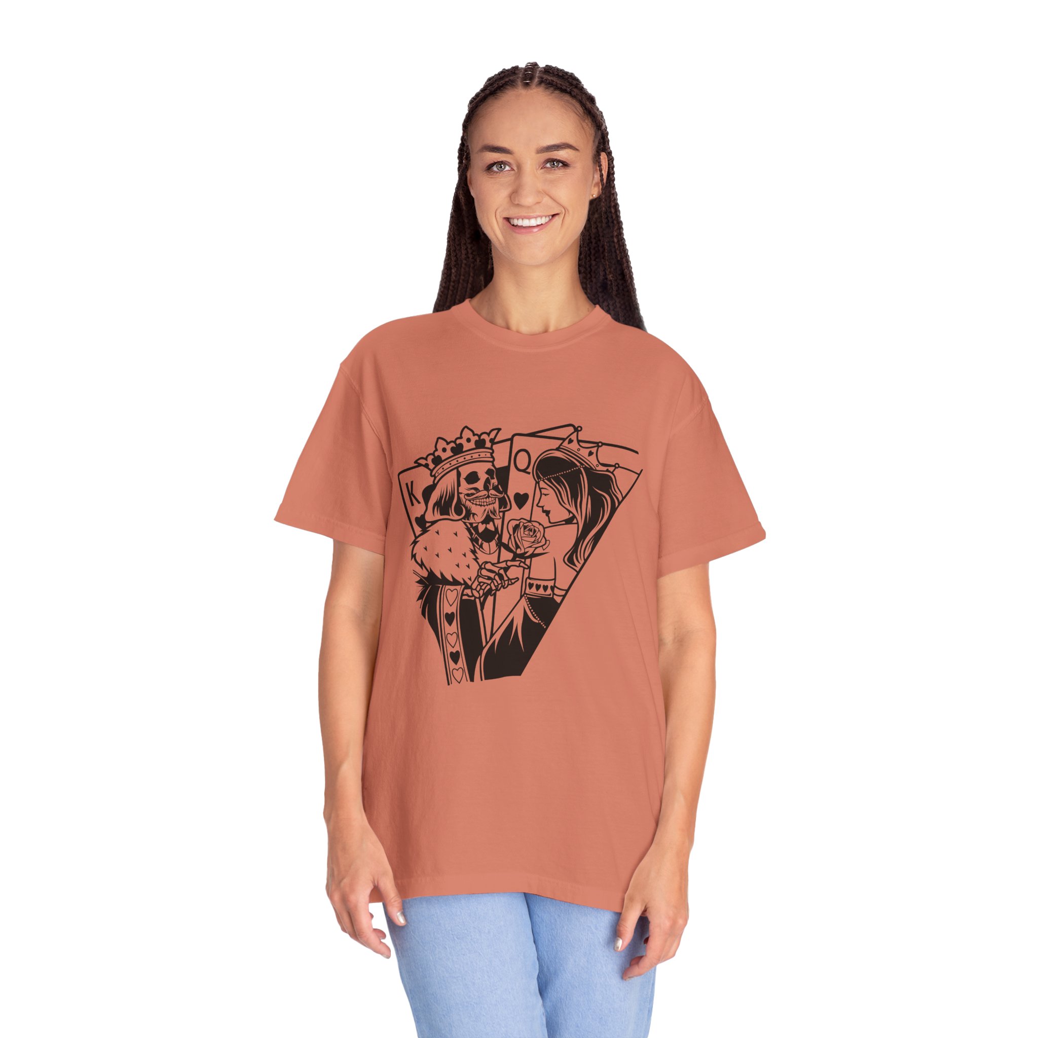 King & Queen Playing Card T-Shirt — Skeletal Romance Graphic Tee - Image 2