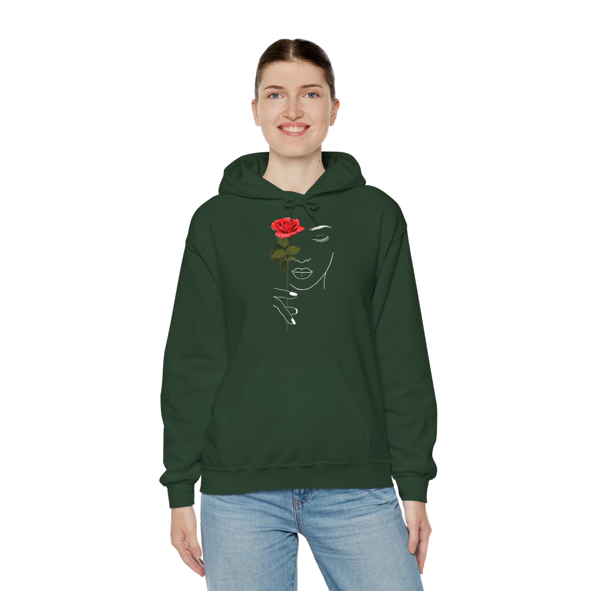 Rose Face Hoodie — Minimal Line Art Floral Pullover - Image 4