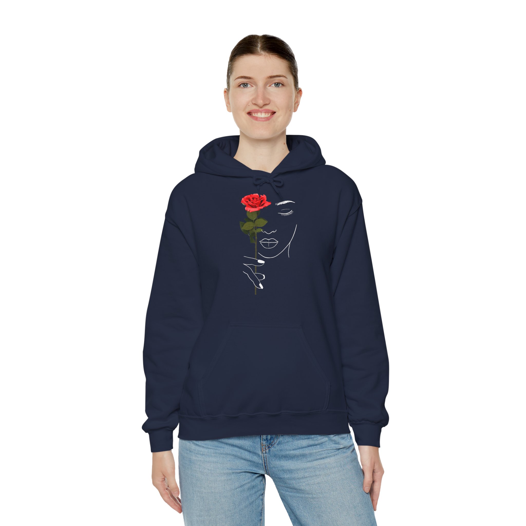 Rose Face Hoodie — Minimal Line Art Floral Pullover - Image 7