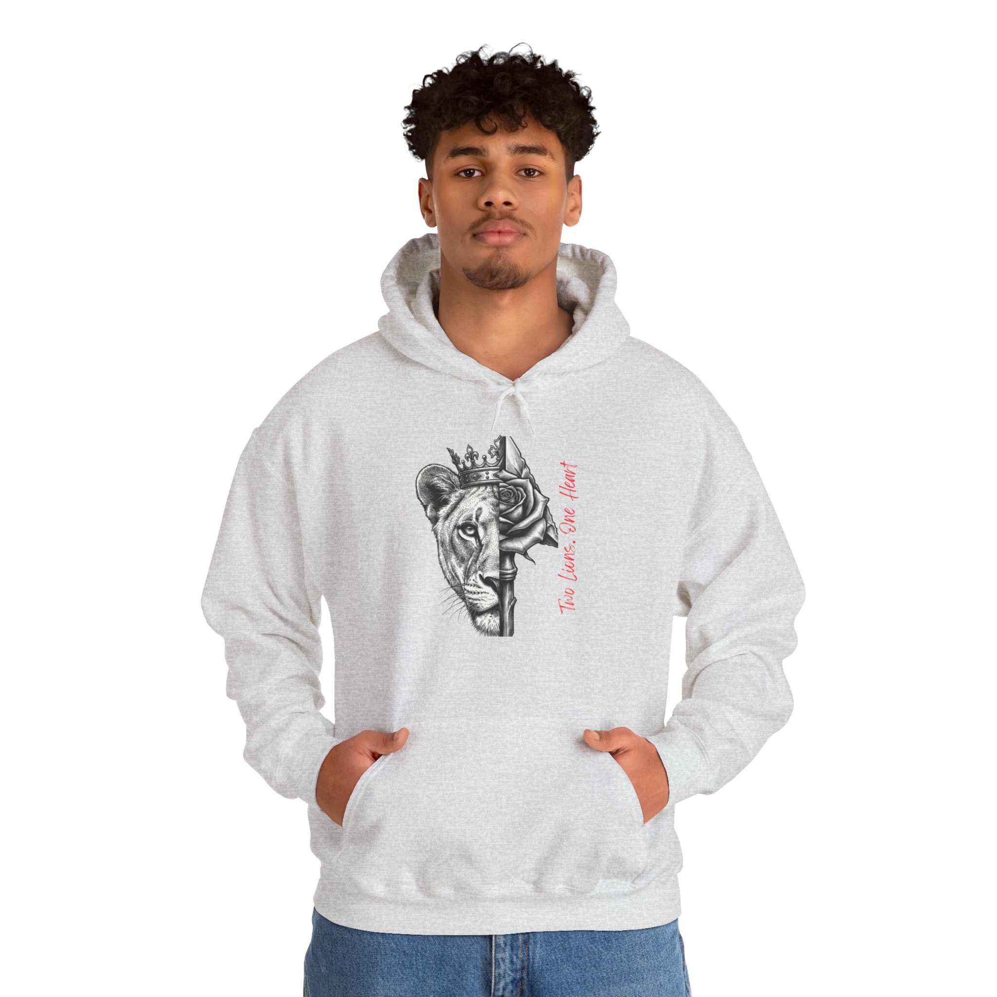 Lioness Crown Hoodie — Split Face Sketch with "Make Love Not War" Script - Image 3